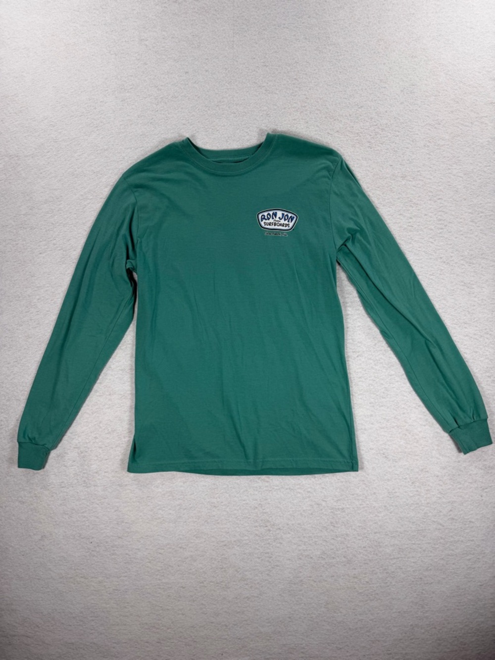 Ron Jon Surf Long Sleeve Tee in Teal Cocoa Beach Green with Chest Logo Sz Small
